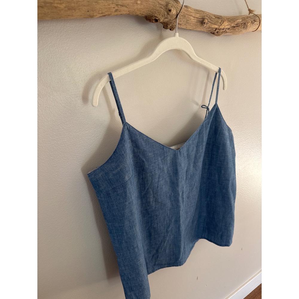 J.Crew Blue Cotton Chambray V-Neck Camisole Top Adjustable Straps Size 14 - Picture 2 of 6